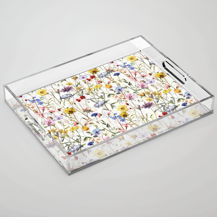 Scandinavian Colorful Midsummer Dried Wildflowers Watercolor Meadow  14 Acrylic Tray Gallery Image 1