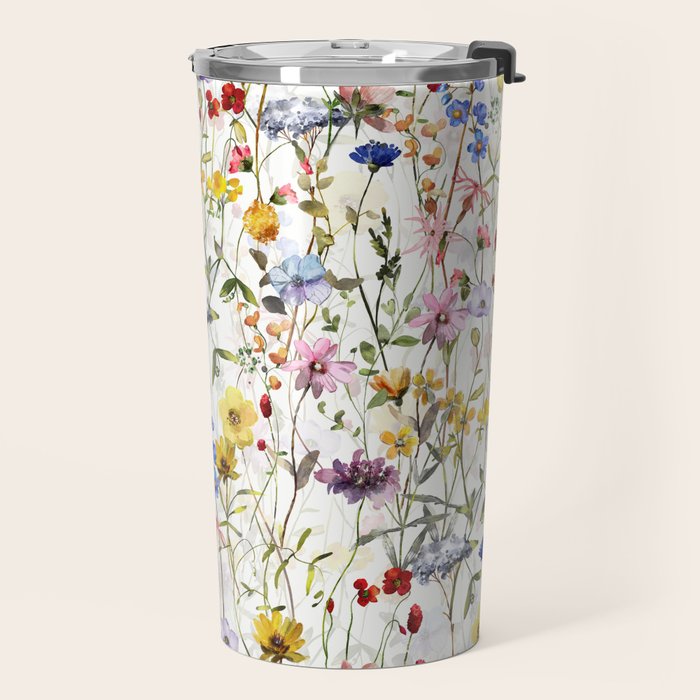 Scandinavian Colorful Midsummer Dried Wildflowers Watercolor Meadow  14 Travel Mug Gallery Image 2