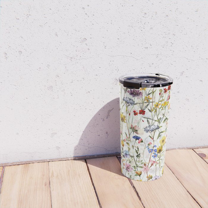 Scandinavian Colorful Midsummer Dried Wildflowers Watercolor Meadow  14 Travel Mug Gallery Image 4
