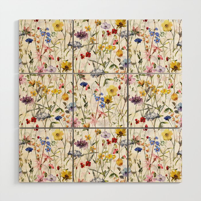 Scandinavian Colorful Midsummer Dried Wildflowers Watercolor Meadow  14 Wood Wall Art Gallery Image 1