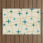 Mid Century Modern Cosmic Star Pattern 693 Cream Turquoise Olive Outdoor Rug Gallery Image 1