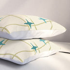 Mid Century Modern Cosmic Star Pattern 693 Cream Turquoise Olive Pillow Sham Gallery Image 3
