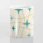 Mid Century Modern Cosmic Star Pattern 693 Cream Turquoise Olive Coffee Mug Gallery Image 4