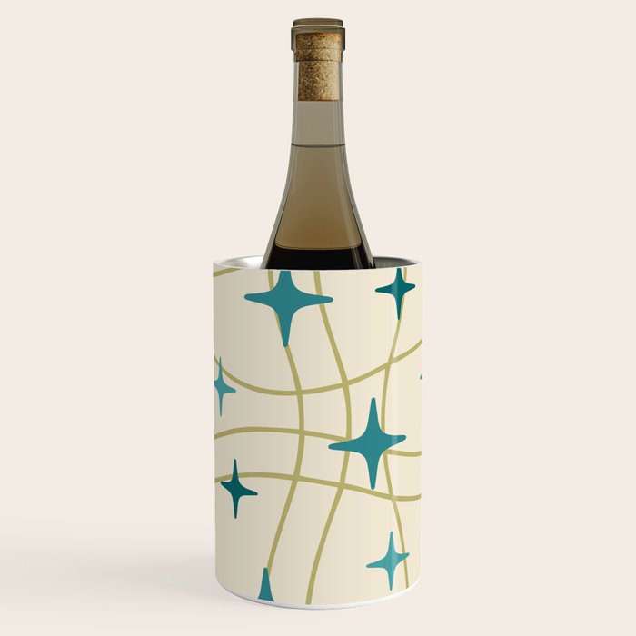 Mid Century Modern Cosmic Star Pattern 693 Cream Turquoise Olive Wine Chiller Gallery Image 1