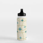 Mid Century Modern Cosmic Star Pattern 693 Cream Turquoise Olive Water Bottle Gallery Image 3
