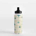 Mid Century Modern Cosmic Star Pattern 693 Cream Turquoise Olive Water Bottle Gallery Image 2