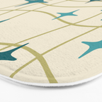 Mid Century Modern Cosmic Star Pattern 693 Cream Turquoise Olive Bath Mat Gallery Image 3