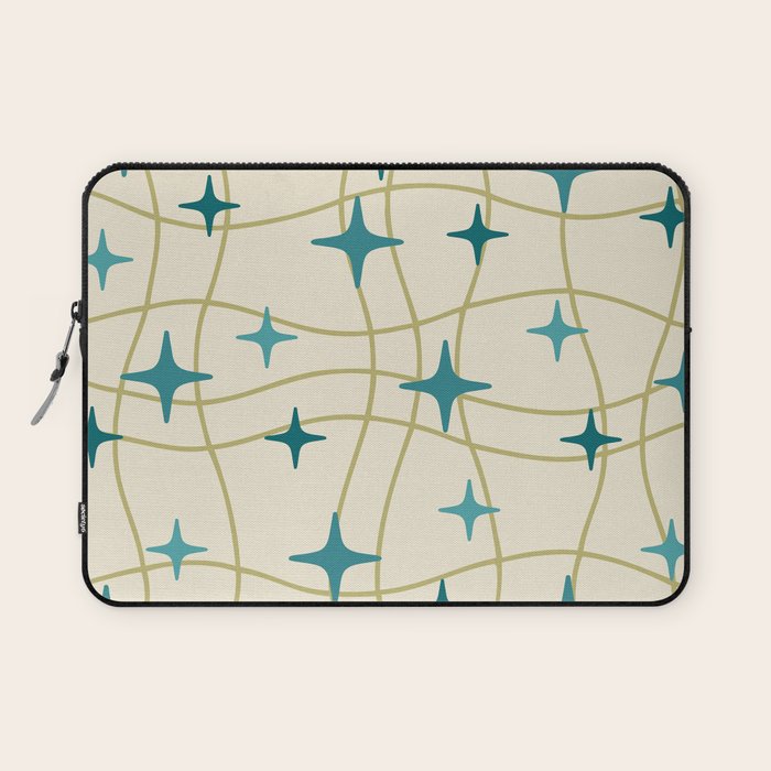 Mid Century Modern Cosmic Star Pattern 693 Cream Turquoise Olive Laptop Sleeve Gallery Image 1