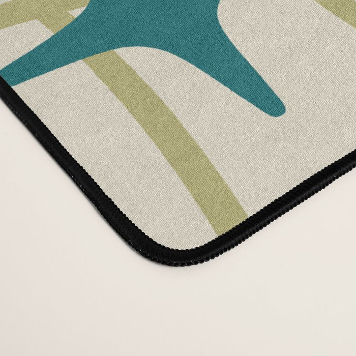 Mid Century Modern Cosmic Star Pattern 693 Cream Turquoise Olive Desk Mat Gallery Image 4