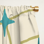 Mid Century Modern Cosmic Star Pattern 693 Cream Turquoise Olive Window Curtain Gallery Image 2