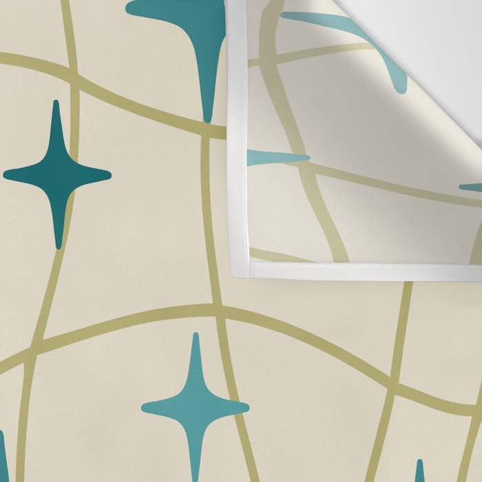 Mid Century Modern Cosmic Star Pattern 693 Cream Turquoise Olive Wall Tapestry Gallery Image 3