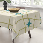 Mid Century Modern Cosmic Star Pattern 693 Cream Turquoise Olive Tablecloth Gallery Image 3