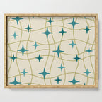 Mid Century Modern Cosmic Star Pattern 693 Cream Turquoise Olive Serving Tray Gallery Image 1