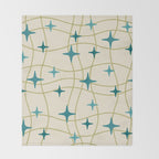 Mid Century Modern Cosmic Star Pattern 693 Cream Turquoise Olive Throw Blanket Gallery Image 2