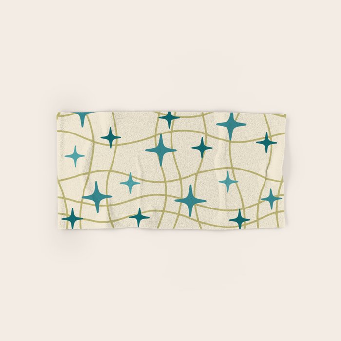 Mid Century Modern Cosmic Star Pattern 693 Cream Turquoise Olive Towels Gallery Image 1