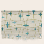 Mid Century Modern Cosmic Star Pattern 693 Cream Turquoise Olive Wall Hanging Gallery Image 1