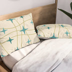 Mid Century Modern Cosmic Star Pattern 693 Cream Turquoise Olive Pillow Sham Gallery Image 2