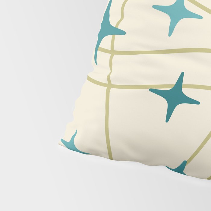 Mid Century Modern Cosmic Star Pattern 693 Cream Turquoise Olive Pillow Sham Gallery Image 4