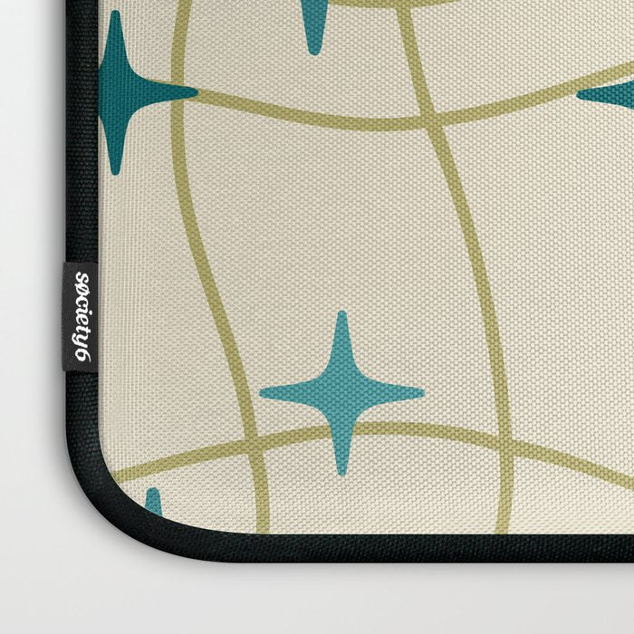Mid Century Modern Cosmic Star Pattern 693 Cream Turquoise Olive Laptop Sleeve Gallery Image 3
