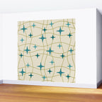 Mid Century Modern Cosmic Star Pattern 693 Cream Turquoise Olive Wall Mural Gallery Image 2