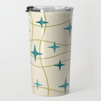 Mid Century Modern Cosmic Star Pattern 693 Cream Turquoise Olive Travel Mug Gallery Image 3