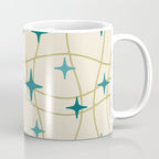 Mid Century Modern Cosmic Star Pattern 693 Cream Turquoise Olive Coffee Mug Gallery Image 1