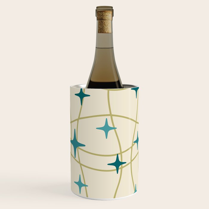 Mid Century Modern Cosmic Star Pattern 693 Cream Turquoise Olive Wine Chiller Gallery Image 3