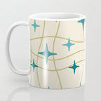 Mid Century Modern Cosmic Star Pattern 693 Cream Turquoise Olive Coffee Mug Gallery Image 3