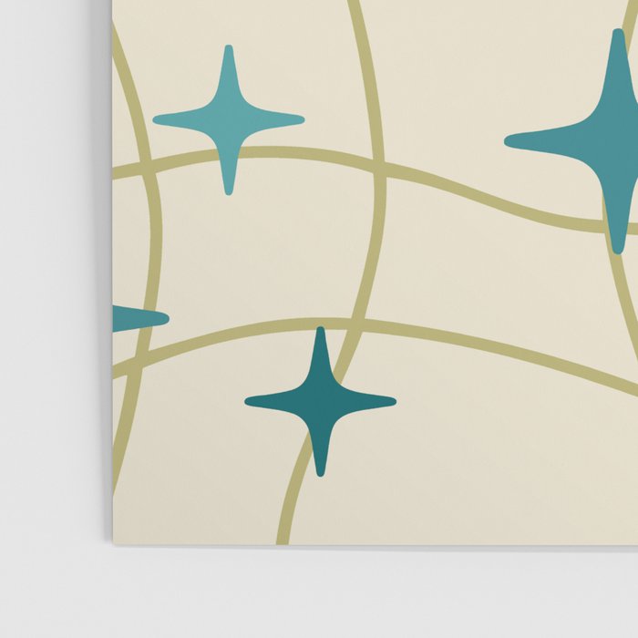 Mid Century Modern Cosmic Star Pattern 693 Cream Turquoise Olive Poster Gallery Image 3