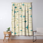 Mid Century Modern Cosmic Star Pattern 693 Cream Turquoise Olive Window Curtain Gallery Image 5