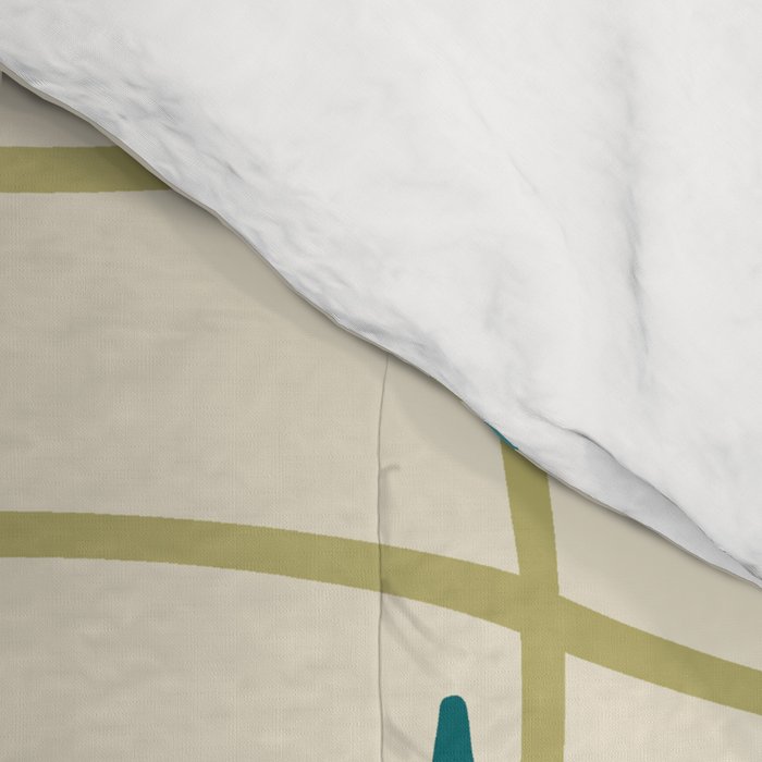 Mid Century Modern Cosmic Star Pattern 693 Cream Turquoise Olive Comforter Gallery Image 4