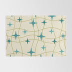 Mid Century Modern Cosmic Star Pattern 693 Cream Turquoise Olive Rug Gallery Image 2
