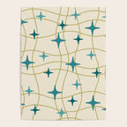 Mid Century Modern Cosmic Star Pattern 693 Cream Turquoise Olive Poster Gallery Image 4