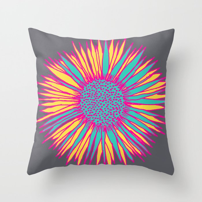 Neon Sunflower Line Art Throw Pillow Gallery Image 1