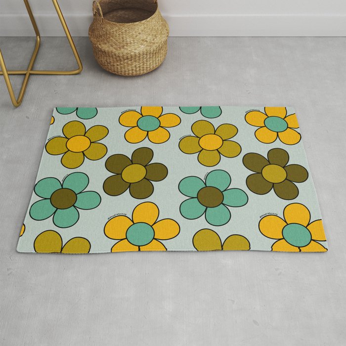 Groovy Flowers Print in Blue Rug Gallery Image 1