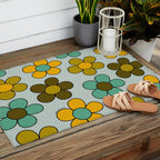 Groovy Flowers Print in Blue Outdoor Rug Gallery Image 2