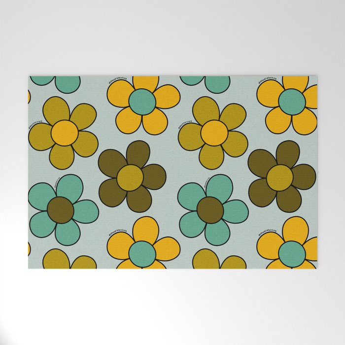 Groovy Flowers Print in Blue Welcome Mat Gallery Image 1
