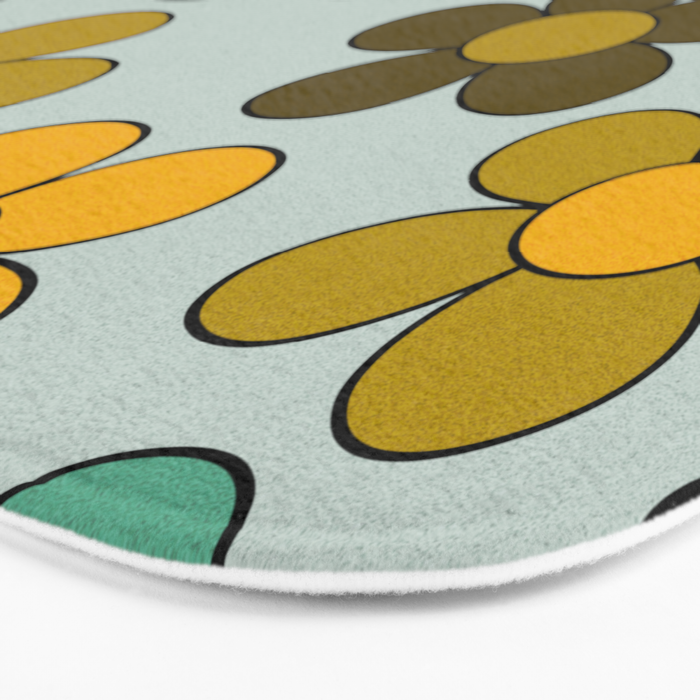 Groovy Flowers Print in Blue Bath Mat Gallery Image 3