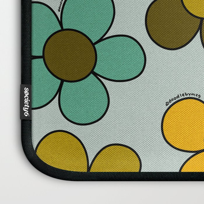 Groovy Flowers Print in Blue Laptop Sleeve Gallery Image 3