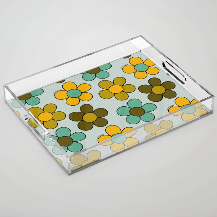 Groovy Flowers Print in Blue Acrylic Tray Gallery Image 1