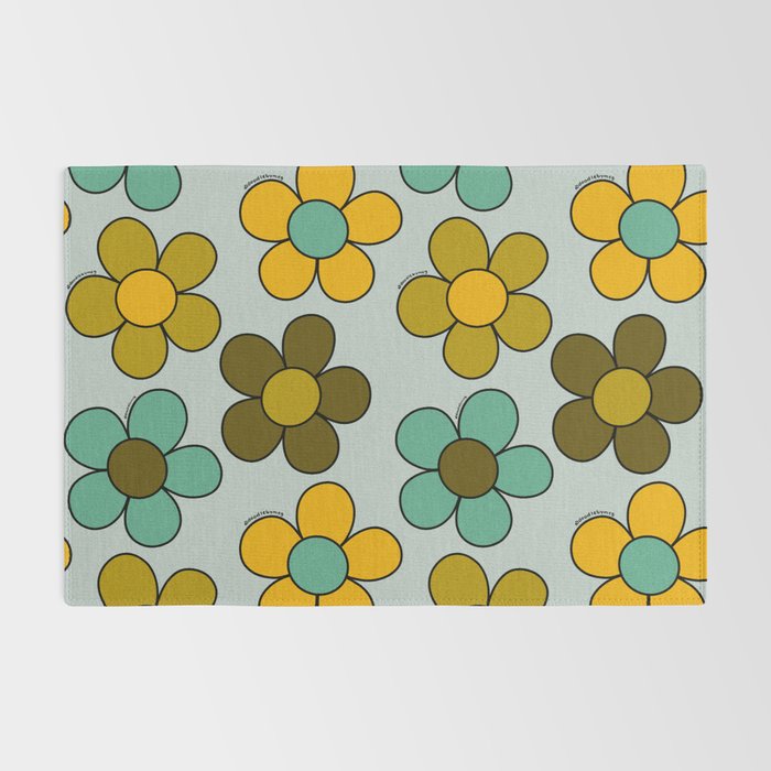 Groovy Flowers Print in Blue Rug Gallery Image 2