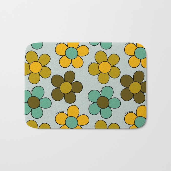 Groovy Flowers Print in Blue Bath Mat Gallery Image 1