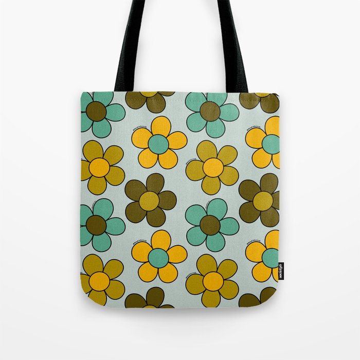 Groovy Flowers Print in Blue Tote Bag Gallery Image 1
