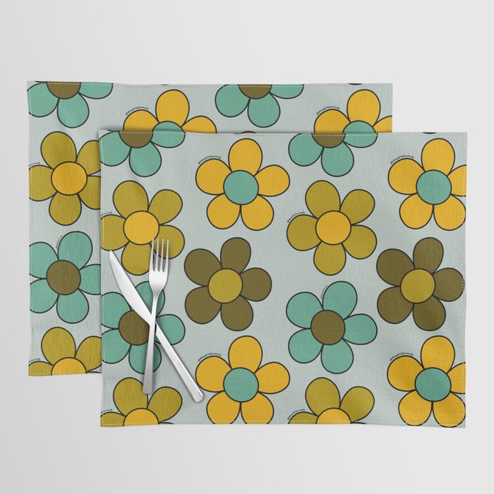 Groovy Flowers Print in Blue Placemat Gallery Image 1