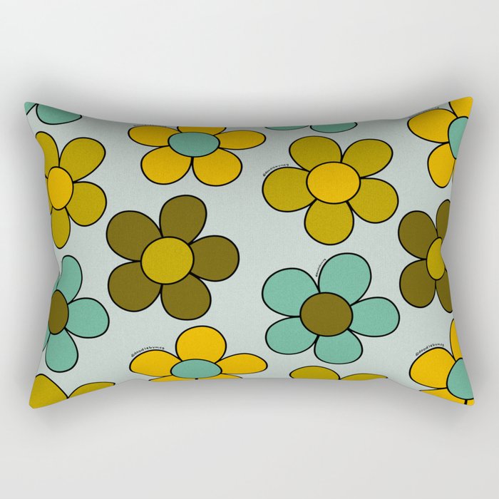 Groovy Flowers Print in Blue Rectangular Pillow Gallery Image 1