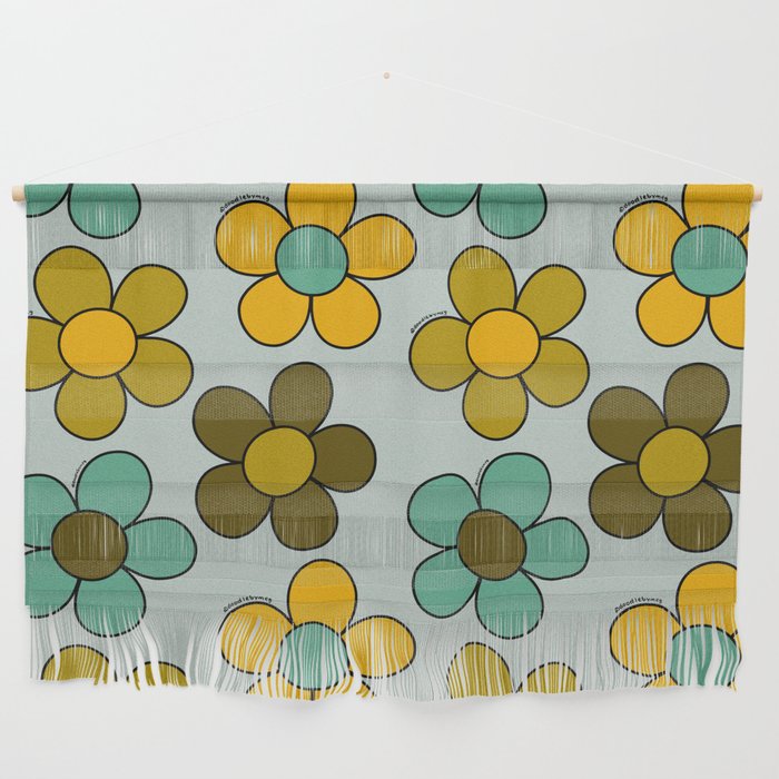 Groovy Flowers Print in Blue Wall Hanging Gallery Image 1