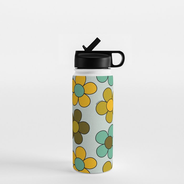 Groovy Flowers Print in Blue Water Bottle Gallery Image 1