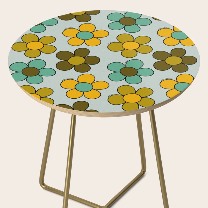 Groovy Flowers Print in Blue Side Table Gallery Image 2