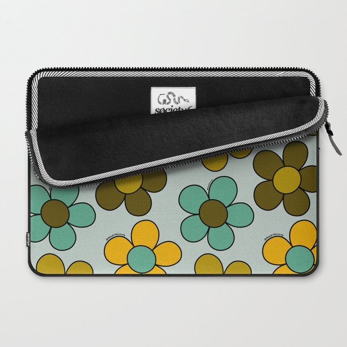 Groovy Flowers Print in Blue Laptop Sleeve Gallery Image 2