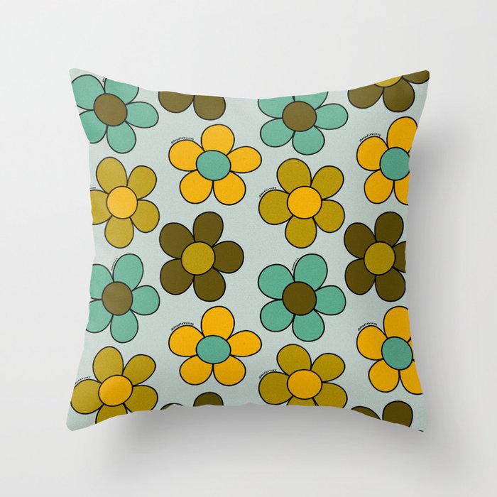 Groovy Flowers Print in Blue Throw Pillow Gallery Image 6